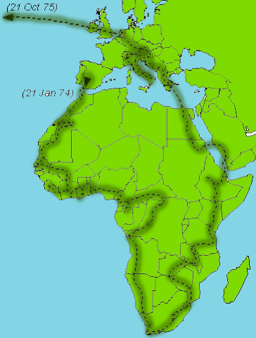 Peter's walkabout route through Africa